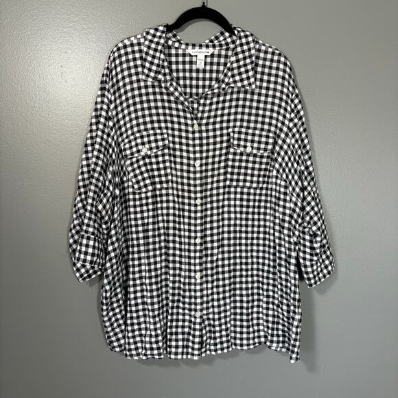 Croft & Barrow Black & White Gingham Button Up Top - Size 3X - Women's Plus Size - Picture 1 of 6